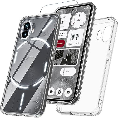 RC1WD Für Nothing Phone 2 Hülle, Handyhülle Nothing Phone 2 mit HD Schutzfolie, 360 Grad Rundumschutz Stoßfest Kratzfeste Schutzhülle Nothing Phone (2) Robust Bumper Hülle für Nothing Phone 2 Klar