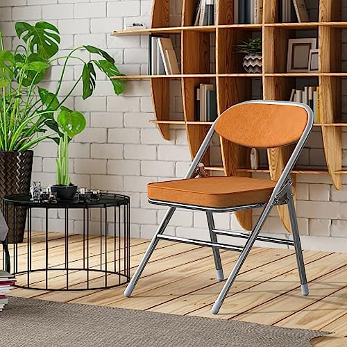 Klassischer Klappstuhl Gepolstert, Kord Klappstühle Mit Metallgestell, Klappsessel 100 kg Belastbar, Campingstuhl Balkon Stühle 1 X Folding Chair für den Hausgebrauch und Camping im Freien, Orange