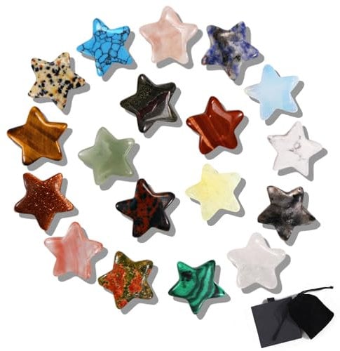 Aitsite 18 Piece Star Crystal Stones Healing Crystals and Gemstones Chakra Crystals Set for Meditation Balancing and Decoration
