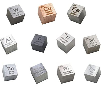 BBAUER Element Metall Würfel Set, Dichte Würfel Bis Zu 99,9% Reinheit Täglich Metall Würfel Für Sammlungen/11 Pcs/10Mm