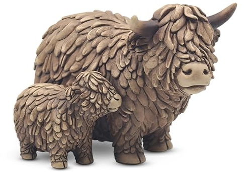 Lesser & Pavey Hughie Highland Cow & Calf Home Decor Animal Figurine | Farmhouse Displays, Decor Ornament, Animal Enthusias, Tabletop Accents, Shelf Displays, Freestanding, Stable Base