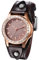 JewelryWe Uhren Damen Leder Damenuhr: Steampunk Retro Analog Quarz Armbanduhr Frauen Braun Leder Armband Manschette Uhr mit Rosegold Diamant Gehäuse