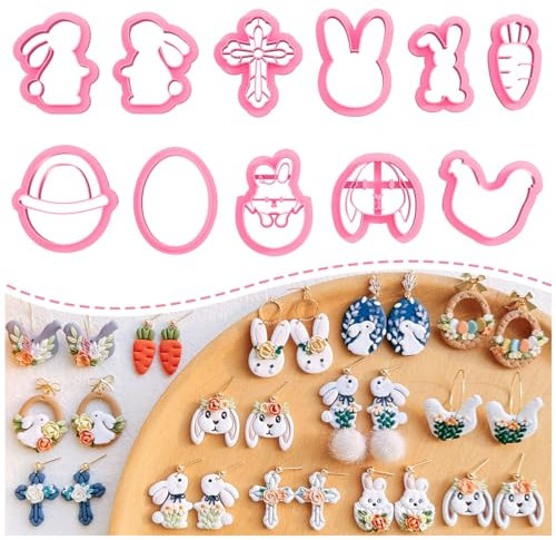 KEOKER Polymer-Ton-Ohrring-Ausstechformen Ostern, 11 Formen, Osterhasen-Ausstechformen für Polymer-Ton-Schmuck