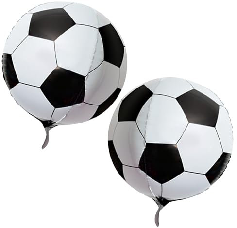 2 Stück Fußball Folienballon Set Kindergeburtstag Deko, Luftballons für Kinder Geburtstag, 3D Fußball Party Ballons, Heliumballons Dekoballon