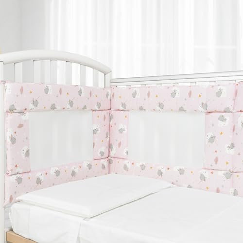 Babysanity - Paracolpi Lettino Ad Alta Traspirazione Dotato di Sistema Baby Air Mesh (Fantasia Rosa)