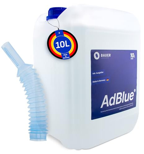 BAUER BLUE – Adblue – 10 Liter Kanister mit Flex-Ausgießer – für Diesel Motoren – Herstellung nach ISO 22241 – Premium Harnstofflösung – Made in Germany – Optimale SCR-Abgasnachbehandlung