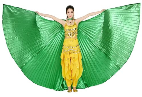 MUNAFIE Unisex Isis Flügel für Erwachsene Bauchtanz Flügel Umhang mit Stöcke Halloween Kostüm Bauchtanz Kostüm Damen für Karneval Cosplay Party Grün