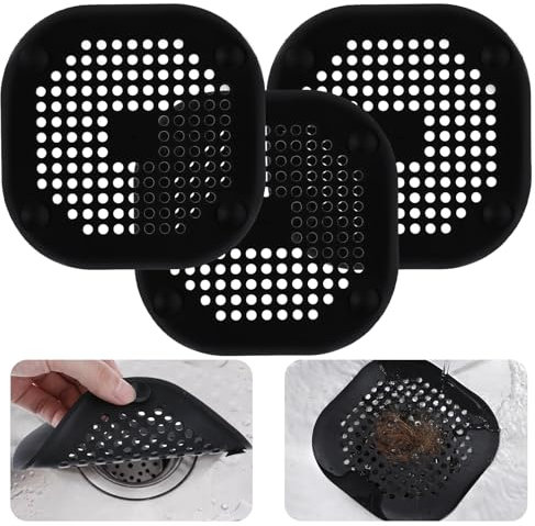 3 Stück Silikon Abflusssieb Dusche Schwarz Abflusssieb Silikon mit Saugnapf 14 cm Haarsieb Badewanne Abflusssieb Badewanne