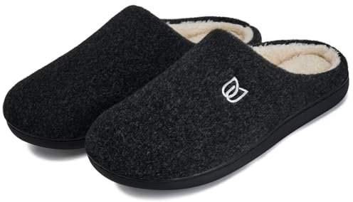 WateLves Pantofole Uomo Pantofole Feltro Ciabatte Invernali Memory Foam Antiscivolo Caldo Scarpe Da Casa(Nero, 44/45EU)