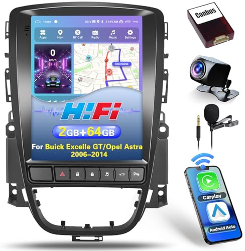 Android Car Stereo Radio for Vauxhall Astra J & Buick Excelle GT 2006-2014 with Wireless Apple Carplay Android Auto, 2+64G, 9.7 Inch Touch Screen Car Radio Bluetooth GPS WiFi RDS