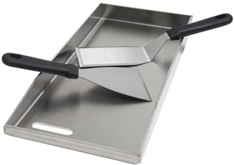 FINEUNAN Edelstahl Grillplatte | 41,5x20x3,5 cm | Universal BBQ Plancha aus dickem 4mm & rostfreiem Edelstahl passend für Weber Gasgrill und Holzkohlegrill | Grillplatte mit Grill-Spachtel Schaber set