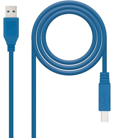 Blendend Cable USB 3.0 Tipo A/M - B/M, 2.0 m, color azul, para conexión de impresoras y transferencia de datos rápida.
