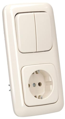 Busch-Jaeger Schalter Steckdosen Set: 20 EUC-212 Steckdose + 2000/5 US Serienschalter + 2512-212 2-fach Rahmen + 2505-212 Serienwippe Cremeweiß Busch-Duro 2000 SI