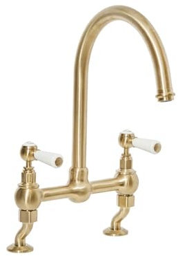 Milano Elizabeth Traditional Lever Handle Bridge Kitchen Sink Mixer Tap Swivel Spout - Brass
