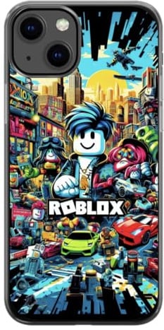 EZB Fun Gaming Theme Ro-blox iPhone Compatible Phone Case | Flexible Shock Absorbent Edges Colourful unique Pop Art Phone Cover | Ro-blox Theme (iPhone 16 pro) Black