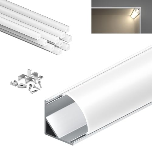 KOSOOM LED Eckprofil, 45Grad, 2 m x 10 Stück, geeignet für den rechtwinkligen Einbau, Gesamtmaße 15,8 x 15,8 mm, kompatibel mit LED Streifen kleiner als 10 mm