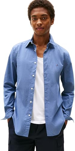 Tommy Hilfiger Uomo Camicia Flex Poplin Mini Print Regular Fit, Blu (Preppy Navy), XL