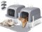 MeoWant 2pcs Bac à Litière pour Chat en Acier Inoxydable, XXL Bac à Litière avec Pelle, Type Fermé en Forme de U Toilette, 81L Toilettes pour Chat Amovibles avec Boîte Désodorisante Supérieure