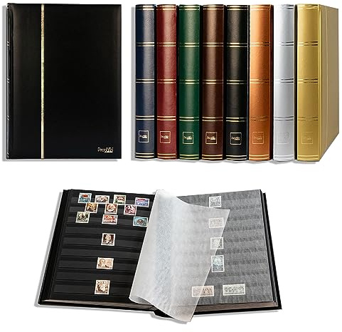 Prophila Collection 64 Schwarze Seiten Briefmarkenalbum Einsteckbuch wattierter Schwarzer Einband