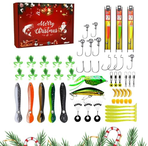 Adventskalender für Männer 2024, Weihnachts-Adventskalender 2024 Angeln, Adventskalender für Angelausrüstung, Weihnachts-Angelhaken, Köder-Set