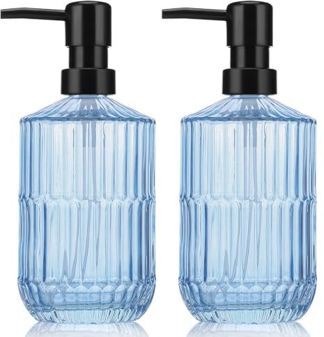 Segus Shampoo and Conditioner Dispenser, 2 Pieces 450ml Hand Wash Dispenser, Refillable and Reusable, Blue Bathroom Accessories (Glass)