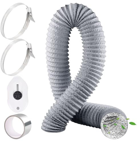 Abluftschlauch Ø150mm 2,5m Flexschlauch PVC Lüftungsschlauch mit Aluminiumband 50mm x5m und 2 Schlauchschelle Edelstahl Aluminium Abluftrohr für Klimaanlage Wäschetrockner Abzugshaube - Grau