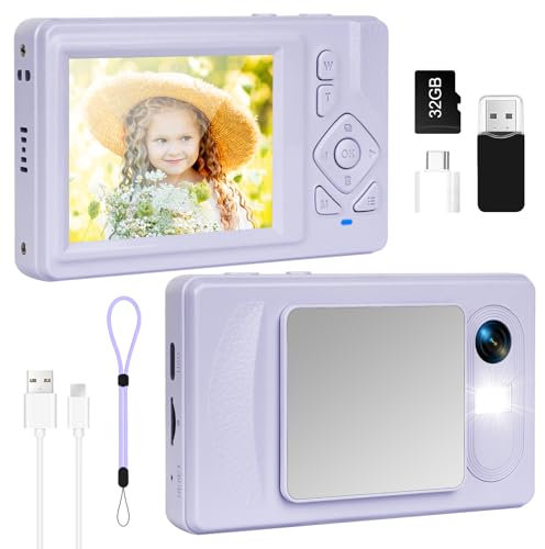 4K Cámara Digital - 48MP UHD Cámara con Pantalla LCD de 2,83 Pulgadas y 18X Zoom Digital Anti-Shake Vlogging Fotografía Cámara con Tarjeta SD de 32gb para Niños Estudiantes Principiantes (Morado)
