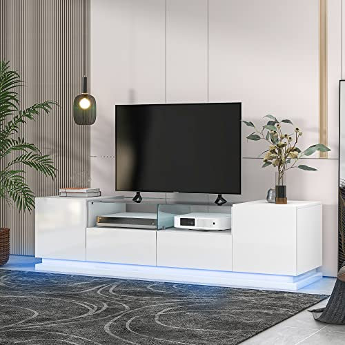 Merax Hochglänzender TV-Schrank mit LED-Beleuchtung,Lowboard Glasböden, 2 Schubladen und 2 Türen – Lowboard mit 16 Farben 165x38x43cm