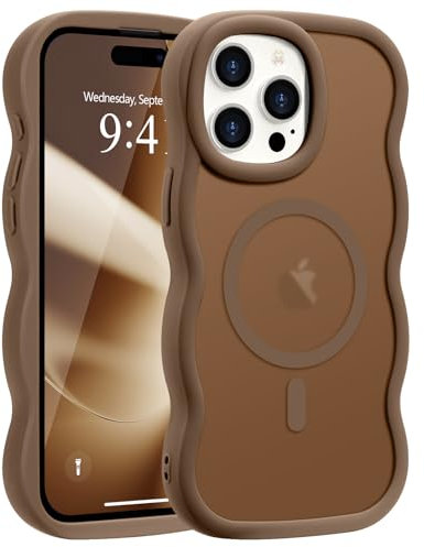 Pepmune Magnetic for iPhone 15 Pro Case [Compatible with Magsafe] Translucent Matte Cute Curly Wave Frame Phone Case,Soft TPU Bumper Slim Fit Shockproof Protective Cover for Men Women-Gold