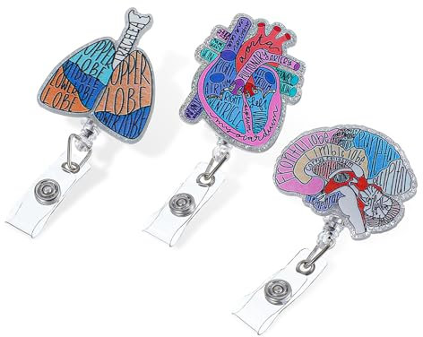 Nogeqi 3 Stück Ausweishalter Krankenschwester Abzeichen, Retractable Anatomie Badge Student Nurse Badge Einziehbarer Für Ärzte Lehrer Krankenpflege Klinikdoktor Krankenschwester Büro