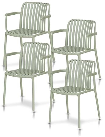 KHG Gartenstuhl 4er Set Mint-Grün, Bistrostuhl mit Armlehnen aus Polypropylen, stapelbar, Outdoor, 110 kg belastbar, 57x80x59 cm