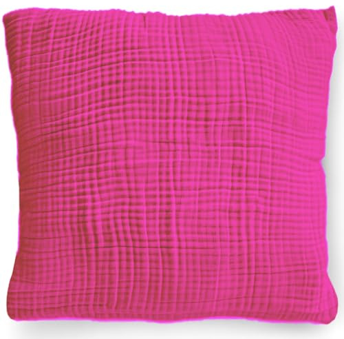 PinkZebra Bio-Musselin Double Gauze Kissenbezug 80 x 80 cm für Kinder & Erwachsene, ÖkoTex Zertifiziert, weicher Kopfkissenbezug GOTS-Zertifizierung, Kissenhülle, Fuchsia