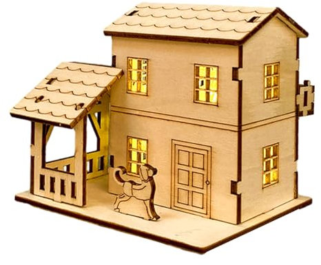 Generico Case del villaggio di Natale, modello di costruzione di cottage rustici, decorazioni per scrivania artigiane fai -da -te con luci a LED, figurine da collezione, decorazioni natalizie