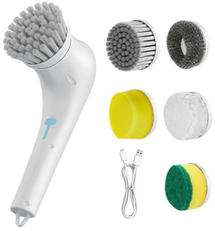 Electric Grill Cleaning Brush - Cordless Rechargeable Barbecue Cleaning Brush - Waterproof Removable Scrubber with 5 Replacement Heads for Oven Automotive Bathtub Floor Restaurant Griddle