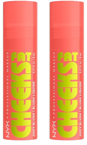 NYX Professional Makeup Fat Cheeks Juicy Blush Flüssiger Farbton 01 Papaya Plump Feuchtigkeitsspendende Farbe Modular und intensiver Halt 12h Vegane Formel mit Peptiden Himbeer- und Kiwi-Öl - 2 Blush