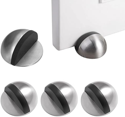 4Pcs Self-Adhesive Floor Door Stoppers,Stainless Steel Oval Adhesive Door-Stop,Floor Mounted Doorstop,No Need to Drill for Protect Walls and Doors,for Home Office Door Use,Easy to Install Strong Bond