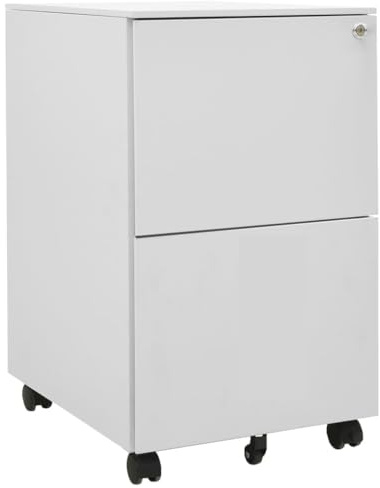 QJBSAVVA Aktenschrank Hellgrau 39x45x67 cm Stahl Metallschrank mit 2 abschließbarer Schubladen Rollcontainer für Büro Home Office