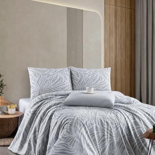ZIRVEHOME Bettwäsche 155x220 cm 2-teilig Grau Bettbezug 155x220cm modernes Zebra-Streifen-Design in stilvollen Grau und Weißtönen. Baumwolle Bettwäsche-Set 155 x 220 cm. Zebra