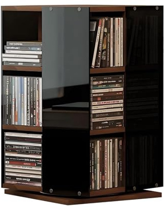 THYXGS Rotating Vinyl Record Storage, Rotating CD Rack Tower, 360° Smooth Spin, 4-Side Open Display, Capacity 120 CDs, Single Compartment 14 * 14cm, for Book, Magazine, DVD