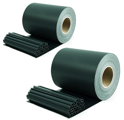 Sekey 2 Stück x PVC Sichtschutzstreifen für Doppelstabmatten 35m x 19cm - 26 Befestigungsclips, Doppelstabmattenzaun Sichtschutz, Anti-UV Wetterfest Stabmattenzaun Windschutz für Garten, Grün