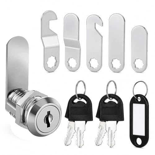 CARAGO Cabinet Lock Cam Lock Kit,Filing Cabinet Locks with Key Letterbox Lock with 5 Varying Lock Plates,4 Keys and Key Tag,Locks for Cupboard Doors,Post Box,Drawer,Vivarium Lock,Furniture Door