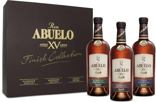 Ron Abuelo - Finish Collection Rum Gift Set (3 x 20cl 40%) Añejo XV Años Rum Aged in Tawny Port, Oloroso Sherry & Napoleon Cognac Casks