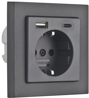 USB-Steckdose chargeMax unter Putz USB-A + USB-C mit Rahmen Ausführung 2USB, Tiefe nur 32mm, Set mit Abdeckung Gira E2 anthrazit