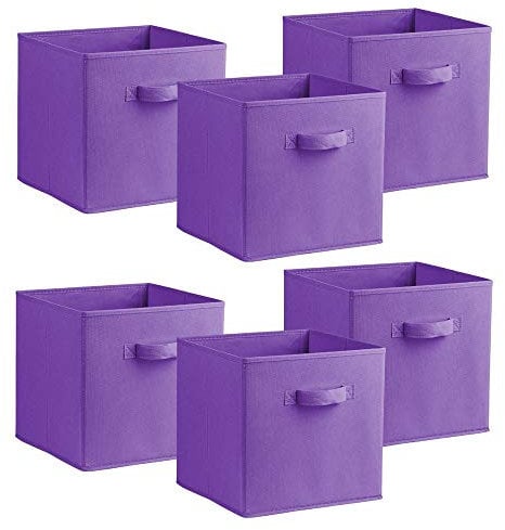 Urban Living Multi Purpose 31cm Cubic Storage Box Collapsible Organiser Storage Cube Basket Bin for Clothes, Toys, Books, DVDs, Bedding, Towels and More... (Purple x6)