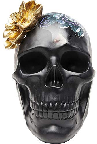Kare Design Deko Objekt Flower Skull, Helloween deko, Accessoire, Deko Wohnzimmer, Accessoire, Dekofigur, Schwarz, 22,3x24x17,1cm