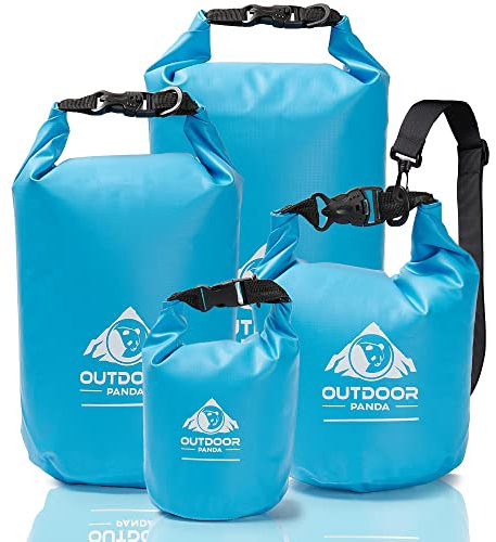 Outdoor Panda Bolsa Seca | Juego de 2 L, 5 L, 10 L, 15 L | Bolsa de Lona para Kayak, Canoa, Barco, Playa, Pesca, Rafting, Surf, Bolsa para Bicicleta, Senderismo, al Aire Libre, Camping | Azul