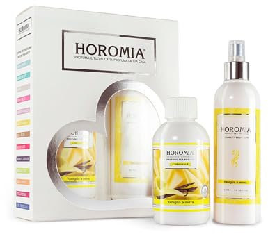 HOROMIA Horotwins Profuma Bucato 250ml e Deo Tessuti Spray 250ml - Confezione Regalo Vaniglia e Mirra