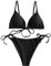 ZAFUL Damen Gepolstert Bikini Set, Einfarbig Bikini Badeanzug mit Dreieck Cup Spaghetti-Träger (Schwarz, M)