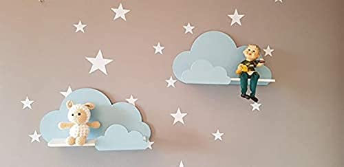 Set von 2 Happy Woody Wolke Wandregale für Kinderzimmer, Schweberegal aus Holz, Babyzimmer Dekor, Kinderzimmer-Dekoration, Kinderzimmer-Wanddekor, Geschenk-Set (blau)