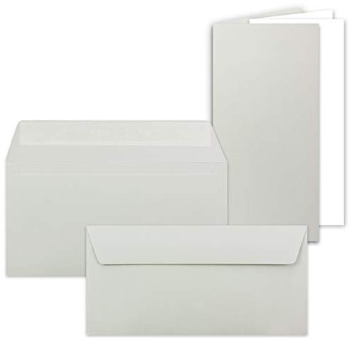 50x Faltkarten SET mit Brief-Umschlägen und Einlege-Blätter - Hellgrau (Grau) - DIN Lang - 10,5 x 21 cm - FarbenFroh by GUSTAV NEUSER